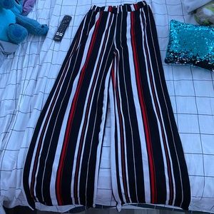 Striped Print Flare Leg Pants